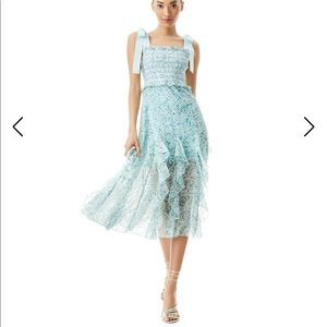 Alice + Olivia Jocelyn Floral Tie Shoulder Midi Dress